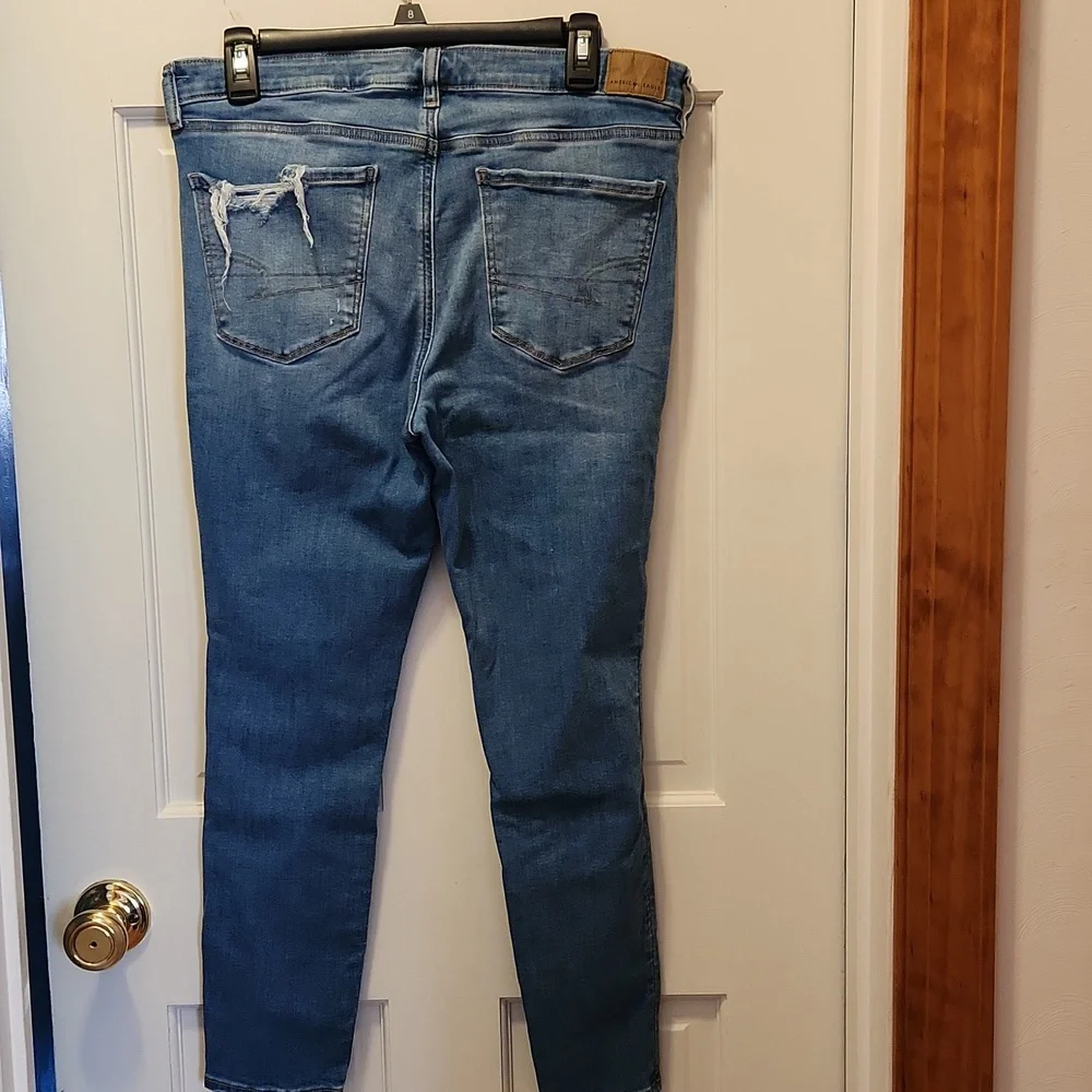 American Eagle Next Level Stretch 12 Short Blue Denim Distressed Jeggings Jeans - Picture 4 of 11